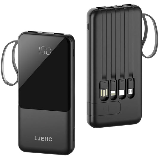 10000mAh Portable Charger with Built-in Cables