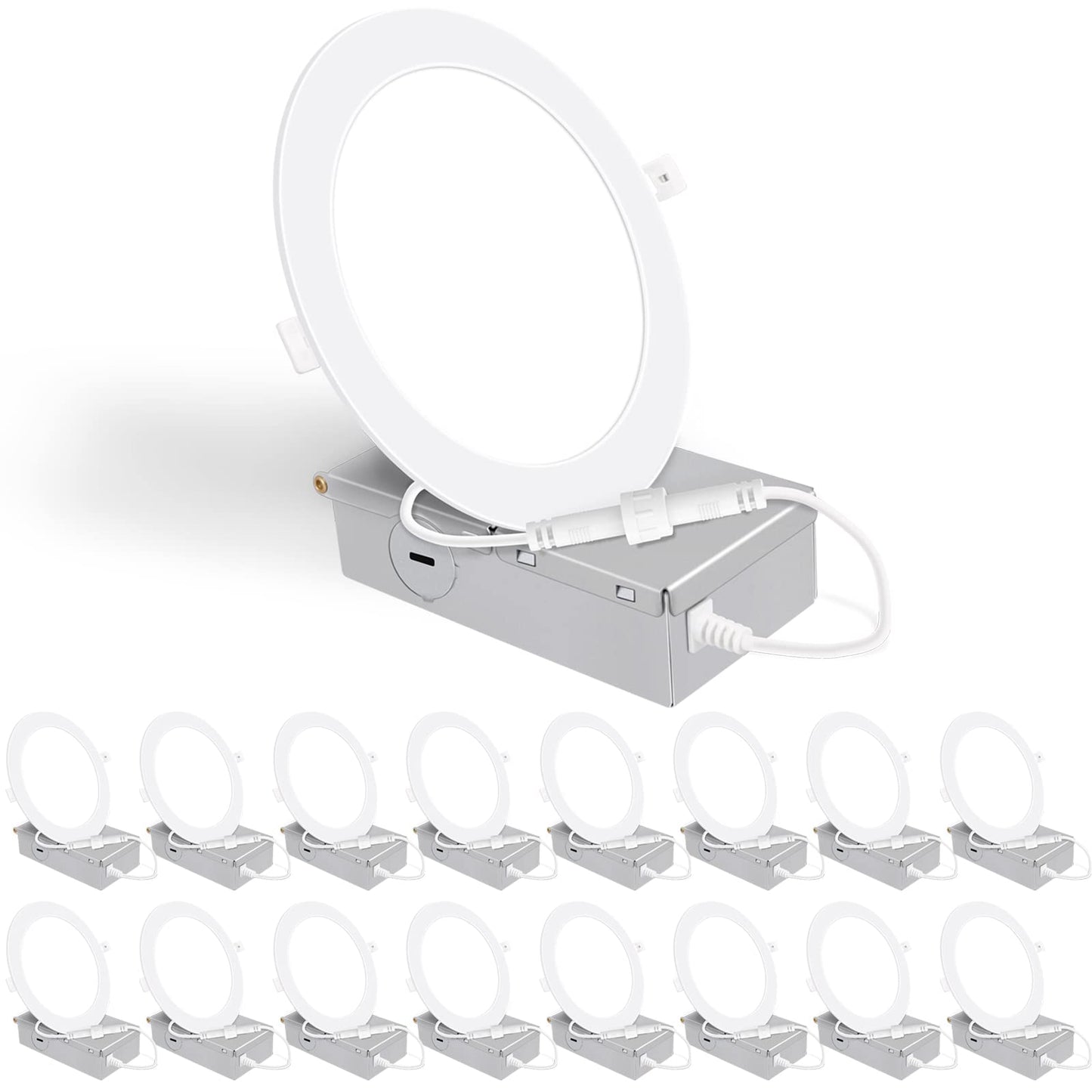 16 Pack 6 Inch Ultra-Thin LED Recessed Ceiling Light with Junction Box, 5000K Daylight, 12W 110W Eqv, Dimmable Canless LED Recessed Light, 1050LM High Brightness Wafer Downlight- ETL&FCC Certified