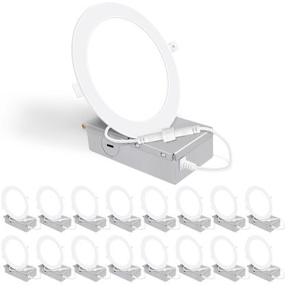 16 Pack 6 Inch Ultra-Thin LED Recessed Ceiling Light with Junction Box, 5000K Daylight, 12W 110W Eqv, Dimmable Canless LED Recessed Light, 1050LM High Brightness Wafer Downlight- ETL&FCC Certified