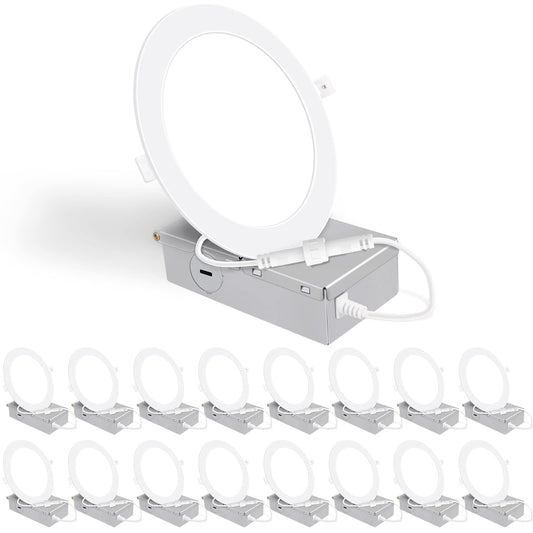 16 Pack 6 Inch Ultra-Thin LED Recessed Ceiling Light with Junction Box, 5000K Daylight, 12W 110W Eqv, Dimmable Canless LED Recessed Light, 1050LM High Brightness Wafer Downlight- ETL&FCC Certified