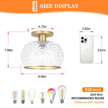 OIYIO Vintage Semi-Flush Mount Ceiling Light