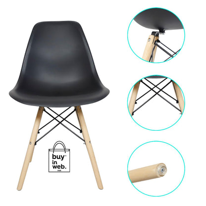 BUY IN WEB Modern Dining Chair Set of 4, DSW Plastic Shell Chair with Wooden Legs, Chairs for Dining Table, Kitchen, Bedroom, Side Chairs for Living Room - Black