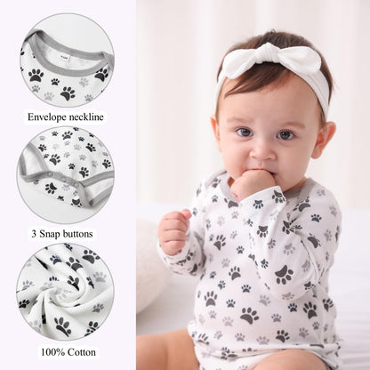 Ribbed Long Sleeve Baby Bodysuit Romper, Grey
