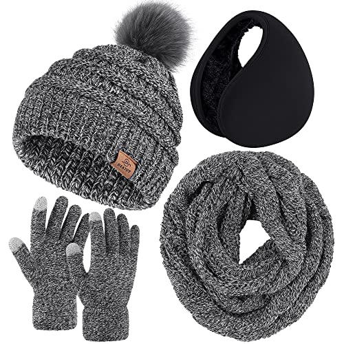 Winter Knit Scarf, Beanie, Gloves and Ear Warmer Set