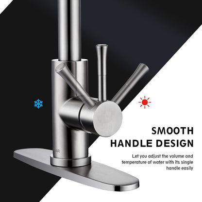GUUKAR Kitchen Faucet with Pull Down Sprayer Brushed Nickel Stainless Steel Single Handle Modern Kitchen Sink Faucet with Deck Plate