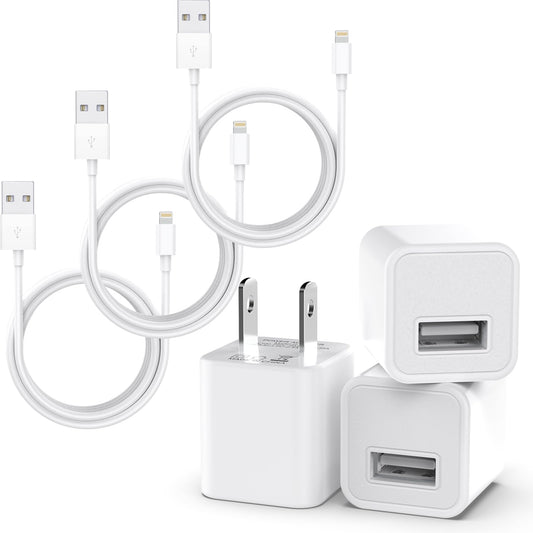iPhone Charger Cable 3-Pack with Wall Adapter