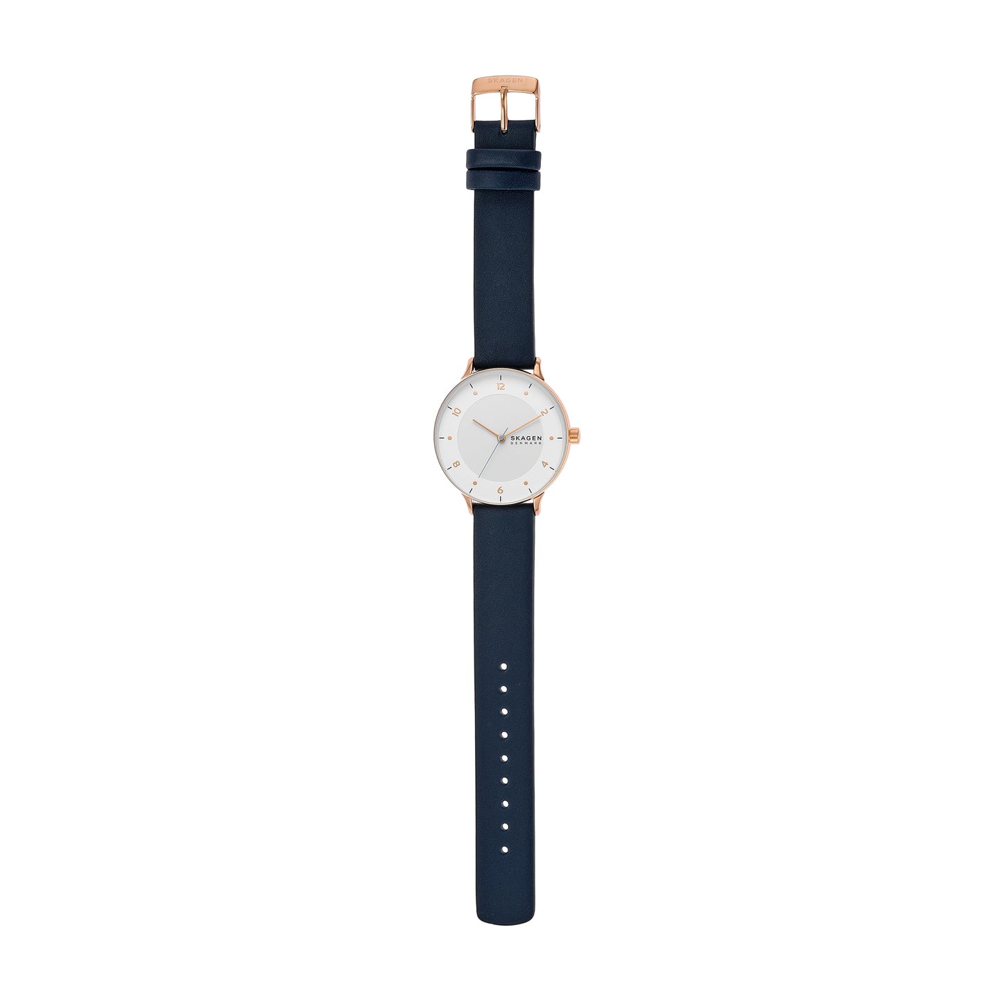 Skagen Women's Riis Three-Hand Rose Gold-Tone Stainless Steel and Blue Leather Band Watch (Model: SKW3090)