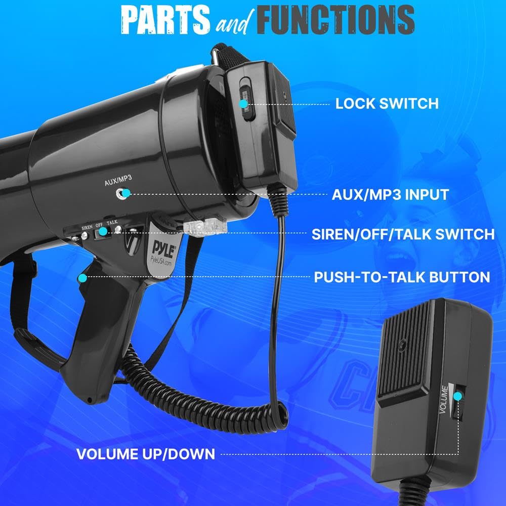 Pyle 50W Megaphone with Siren and Volume Control