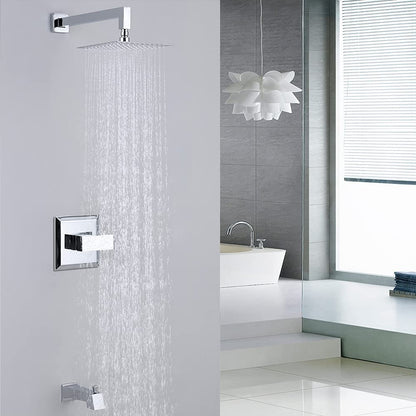 HOMELODY Chrome Shower Faucet Set Bathroom High Pressure Square Rain Shower Head and Handle Set, Wall Mounted Luxury Rainfall Shower Complete Combo Set, Shower Fixtures (Contain Shower Valve)