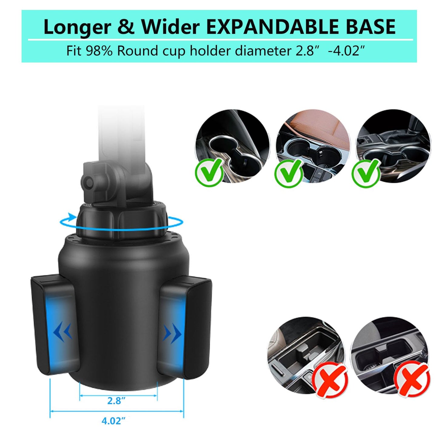 Easkkty Cup Phone Mount for Car with Expandable Base, Universal Car Cup Phone Cradle Holder with Long and Adjustable Neck Fit with iPhone Samsung Google and All Smartphones