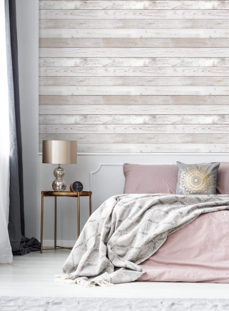 Wood Panel Peel and Stick Wallpaper (19.6" x 118", Light Texture, Washed White Panel) Waterproof and Easy to Clean Self-Adhesive Film for Any Surfaces and Furnitures