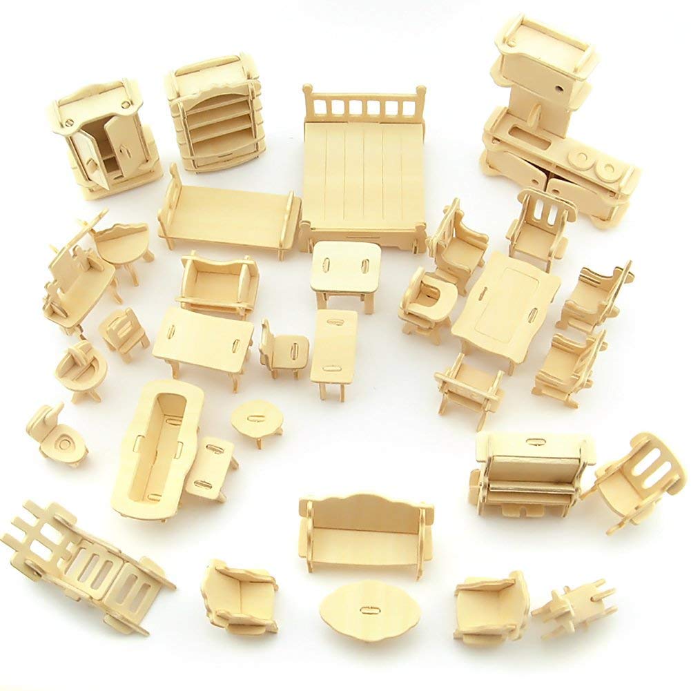 LoveInUSA 3D Wooden Dollhouse Furniture Puzzle DIY House Room Miniature Furniture Sets Puzzle Gift for Kids