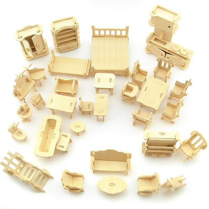LoveInUSA 3D Wooden Dollhouse Furniture Puzzle DIY House Room Miniature Furniture Sets Puzzle Gift for Kids