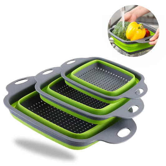 3 Pack Silicone Collapsible Colanders for Easy Storage
