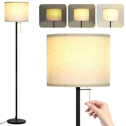 Modern Floor Lamp for Living Room Traditional Farmhouse Floor Lamps Mid-Century Pole Lamp with Linen Lamp Shade, Standing Tall Floor Lamps for Bedrooms and Office (Black-01)