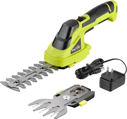 SnapFresh Cordless Grass Shear Bush Trimmer, 2 in 1 Handheld Hedge Trimmer, 7.2V Electric Grass Trimmer, Lightweight Shrubbery Trimmer Battery & Charger Included, Shrub Trimmer for Garden(Green)