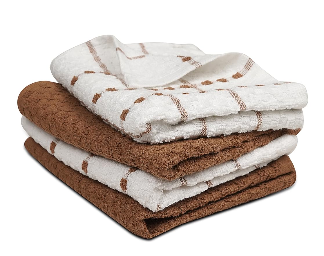 ZOYER 100% Cotton Kitchen Towels, 15x25 Inches, Set of 12, Dish Towels for Kitchen, Washable Dish Cloths, Soft Tea Towels, Super Absorbent for Cleaning, Dishcloth for Quick Drying - Brown & White