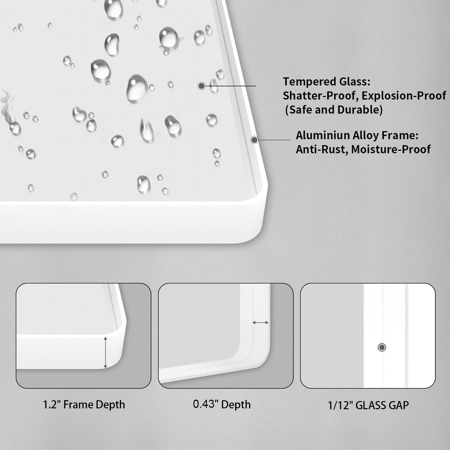 White Rounded Rectangle Bathroom Mirror - 55x36 Inch