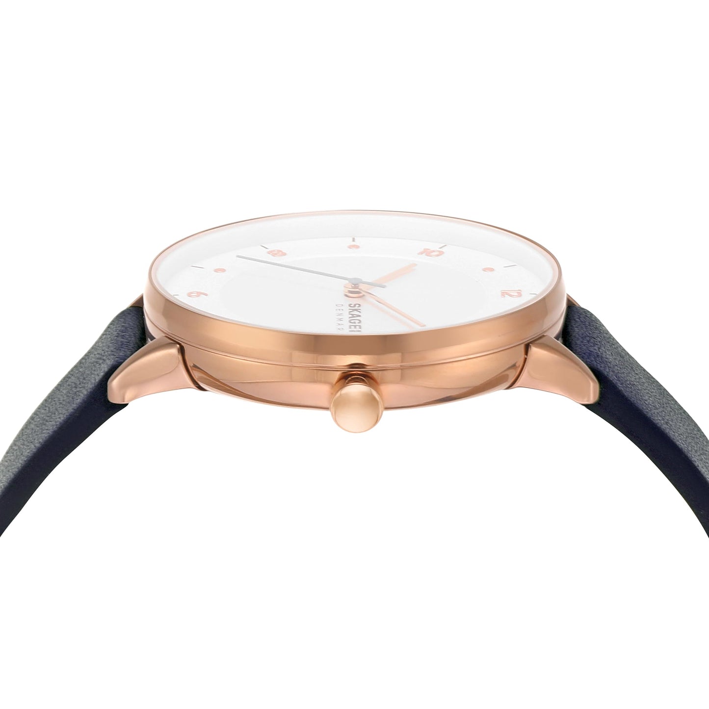 Skagen Women's Riis Three-Hand Rose Gold-Tone Stainless Steel and Blue Leather Band Watch (Model: SKW3090)