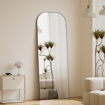 Koonmi Full Length Mirror, 56"x21" Mirror Full Length with Stand, Black Wall Full Body Mirror, Rounded Top Floor Mirror with Aluminum Alloy Frame for Bedroom Living Room