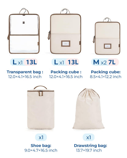 BAGSMART Hanging Packing Cubes for Travel, 6 Set Clear Waterproof Packing Cubes for Suitcases, Storage Organizer for Hanging Closet with Zipper, Handles and Hook Black
