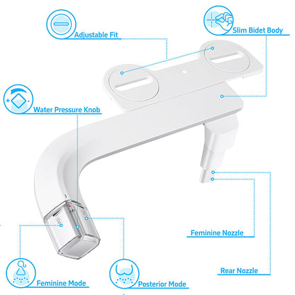 Shineforu Ultra-Slim Bidet Dual Nozzle Bidet Attachment for Toilet, Bidet Toilet Seat Attachment with Pressure Controls(Feminine/Posterior Wash),Ultra-Quick Installation Design Non-Electric Bidet