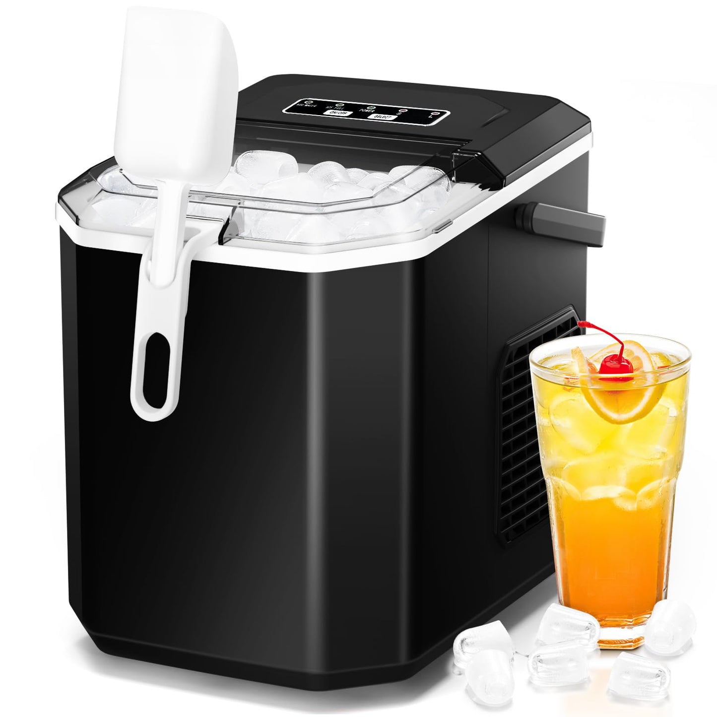ZAFRO Ice Makers Countertop, 9 Cubes Ready in 6 Mins, Self-Cleaning Ice Machine with Detachable Double Handle and Anti-Hollowing Basket, 2 Size of Bullet Ice for Home Kitchen Office Bar Party,Black