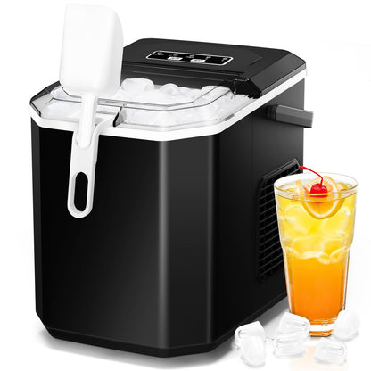 ZAFRO Ice Makers Countertop, 9 Cubes Ready in 6 Mins, Self-Cleaning Ice Machine with Detachable Double Handle and Anti-Hollowing Basket, 2 Size of Bullet Ice for Home Kitchen Office Bar Party,Black