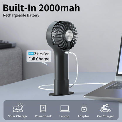 BDXXJ Mini Personal Fan Handheld, Small Portable Handheld Fan, Battery Operated, USB Rechargeable Face Makeup Lashes Desk Fan with Base, for Kids, Girls, Women, Men, Indoor, Outdoor Travelling, Black