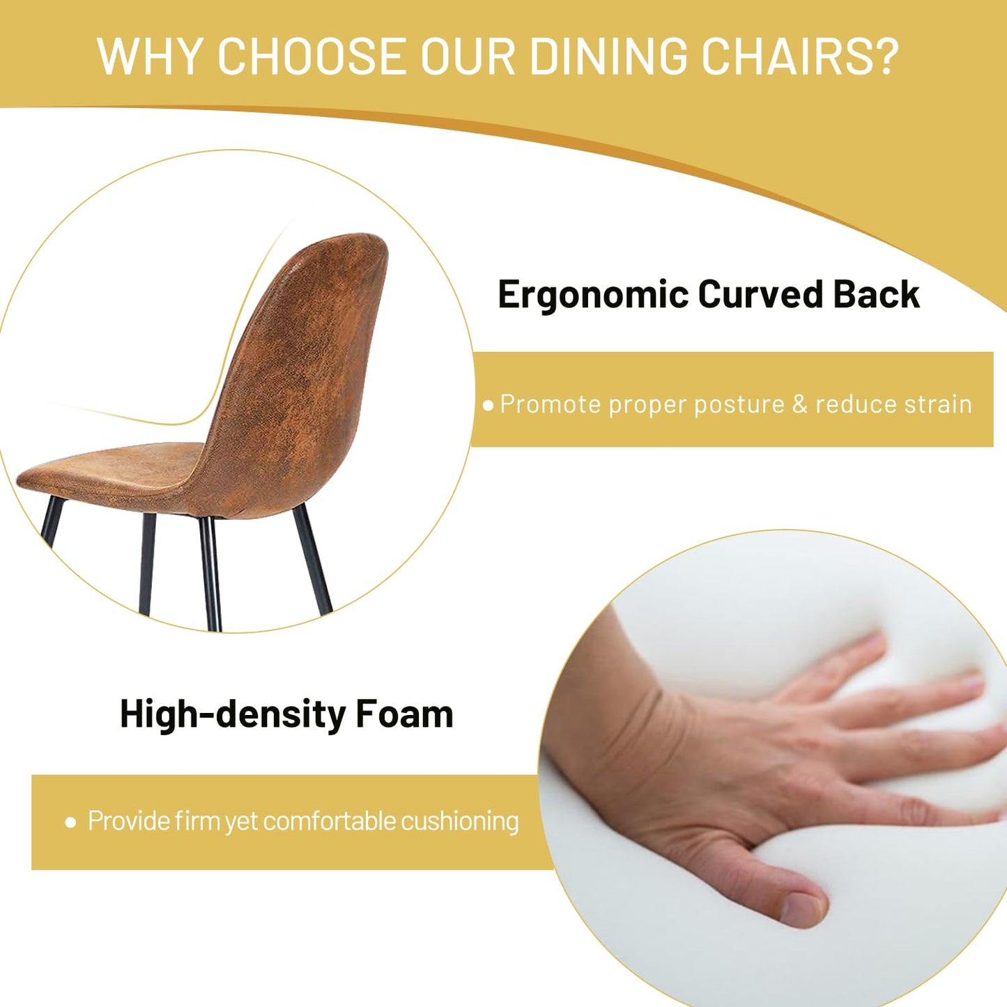 FurnitureR Dining Chairs Set of 4, Comfy Fabric Suede Side Seating Kitchen Chairs Easy Assembly for Living Room Bedroom Guest Room, Brown