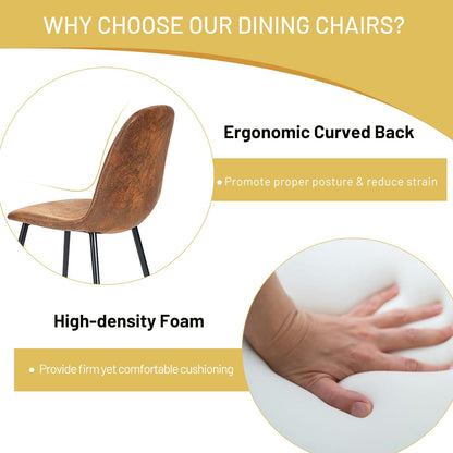 FurnitureR Dining Chairs Set of 4, Comfy Fabric Suede Side Seating Kitchen Chairs Easy Assembly for Living Room Bedroom Guest Room, Brown