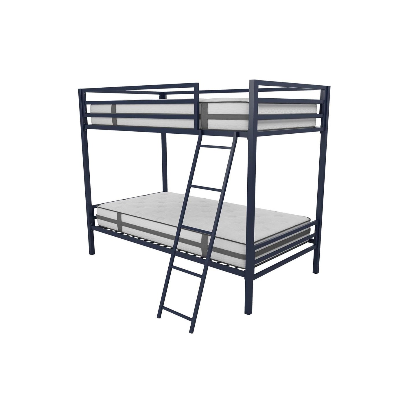 Novogratz Maxwell Twin-Over-Twin Metal Bunk Bed with Ladder and Guardrails, Navy Blue