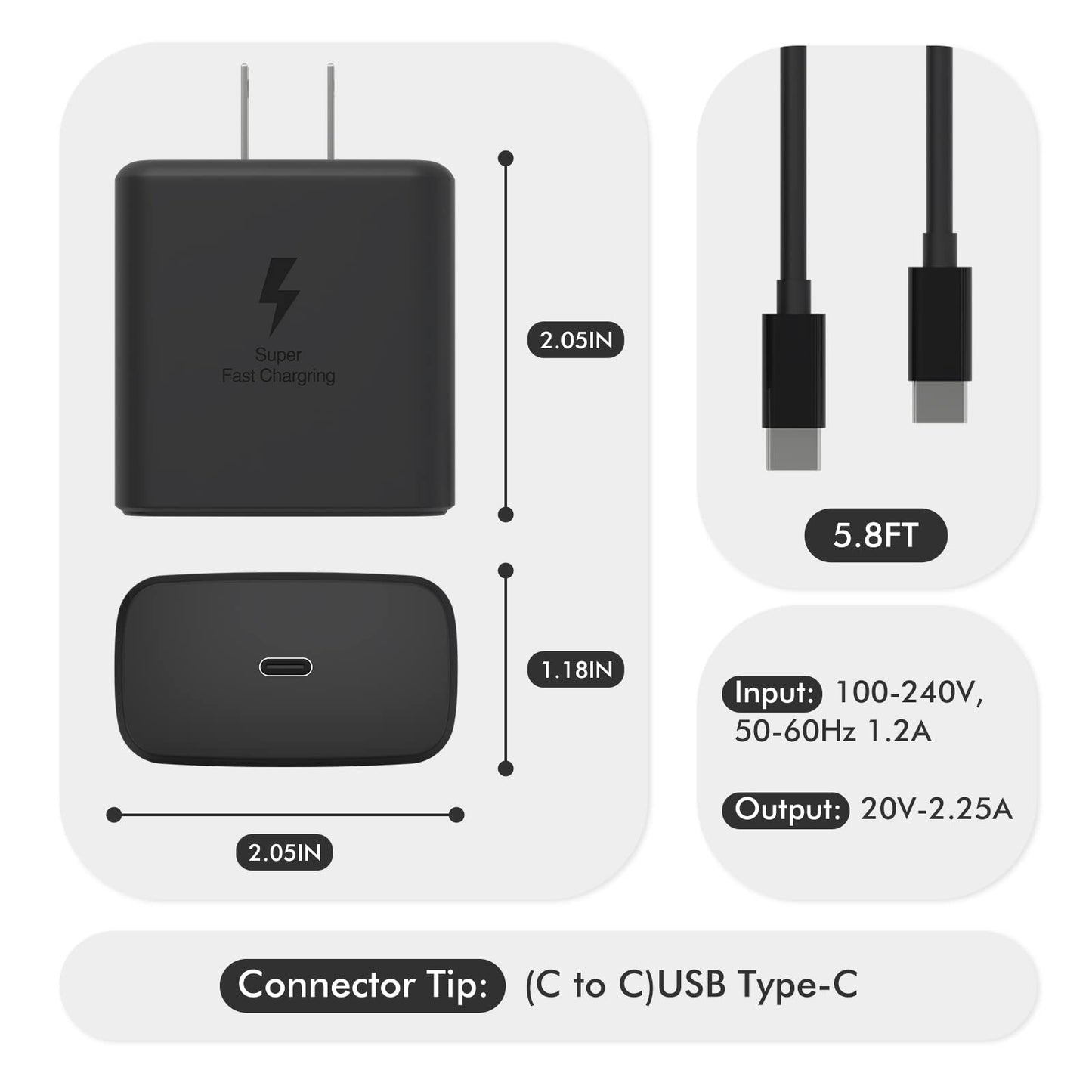 45W USB-C Charger for Samsung Fast Charger Type C, Fast Charging Wall Charger for Samsung Note 10+/20, Galaxy S22/S21/S20 Ultra, Tab S7/S7+, Z Fold 3/Z Flip2, Samsung USB-C Fast Charger