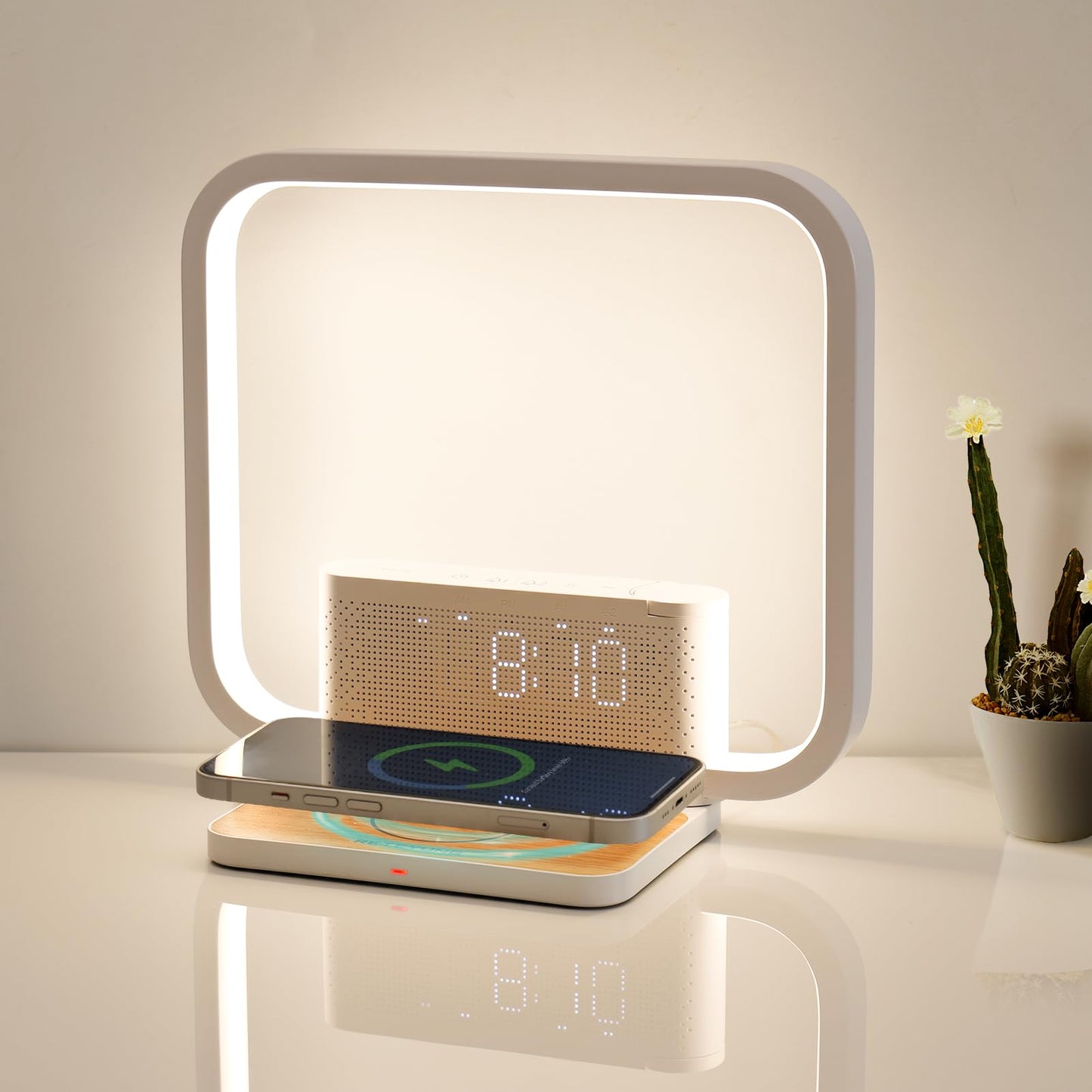 Sunrise Alarm Clock Bedside Table Lamp with Fast Wireless Charger Station for iPhone/Samsung,Wake Up Light Touch Desk Lamp with Snooze/Timer/10 Natural Sounds/3 Dimmable Nightstand Light for Bedroom