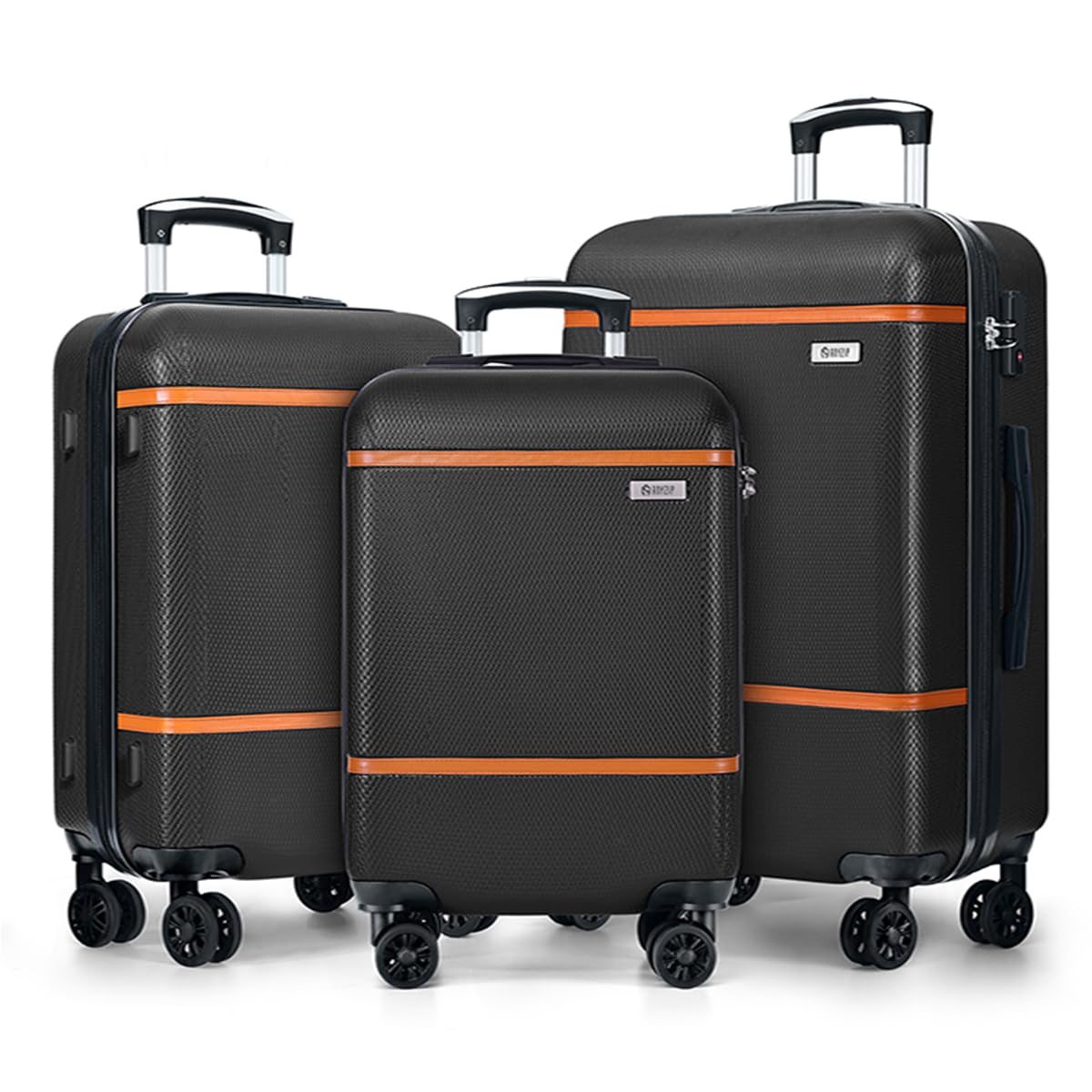 AnyZip Luggage Sets 3 Piece ABS+PC Hardside Lightweight Suitcase with Spinner Wheels TSA Lock Carry on 20 24 28 Inch Black