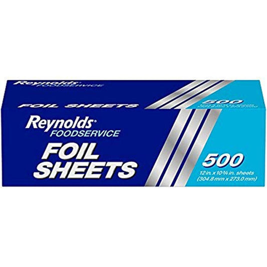 Reynolds Foodservice Aluminum Foil Sheets, Pre-Cut Foil Sheets, Great for Restaurants, Catering, Cafeterias, and Concessions, Easily Moldable Around Food, 12 x 10.75 Inches, 500 Foil Sheets