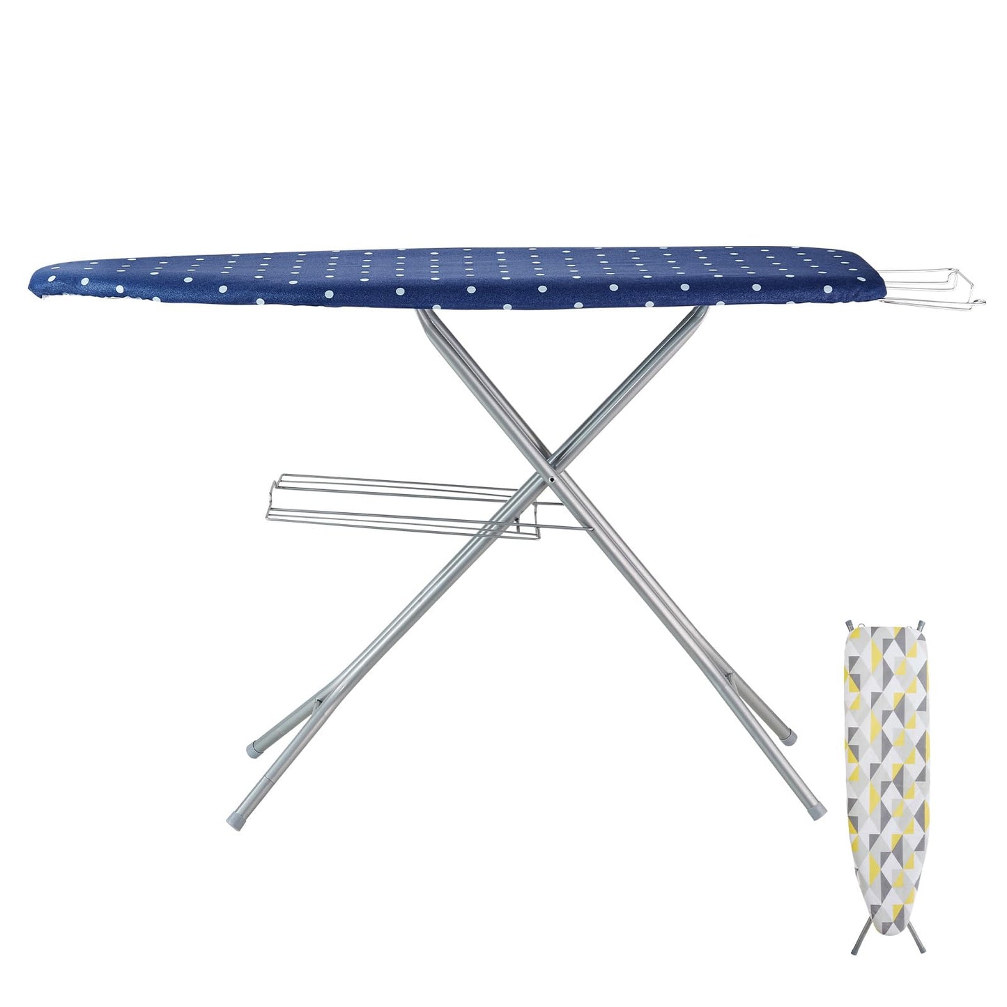 VEVOR Ironing Board with Bottom Storage Tray, Thickened 4 Layers Iron Board with Heat Resistant Cover and 100% Cotton Cover, 10 Adjustable Heights Ironing Board for Home Laundry Room Use (Size 55x15)