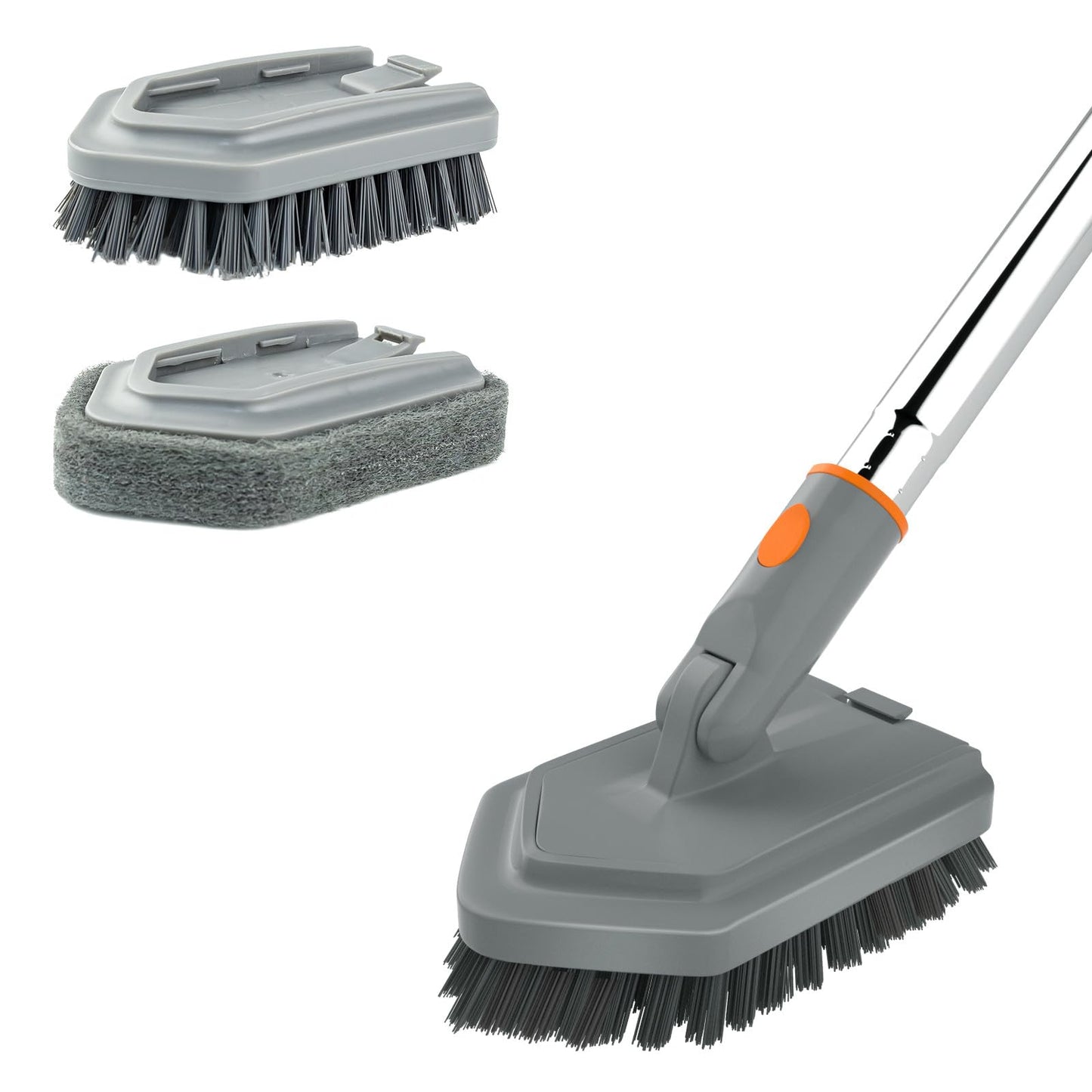 Mutil Purpose Scrub Brush with Long Handle, 62“ Tub and Tile Scrubber Brush, 2 in 1 Shower Cleaning Brush & Sponge, Stiff Bristles Cleaner Tool for Cleaning Bathroom Shower Bathtub Wall