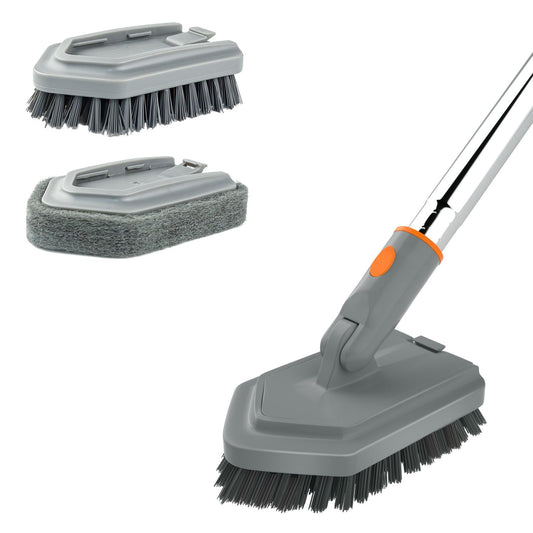 Mutil Purpose Scrub Brush with Long Handle, 62“ Tub and Tile Scrubber Brush, 2 in 1 Shower Cleaning Brush & Sponge, Stiff Bristles Cleaner Tool for Cleaning Bathroom Shower Bathtub Wall