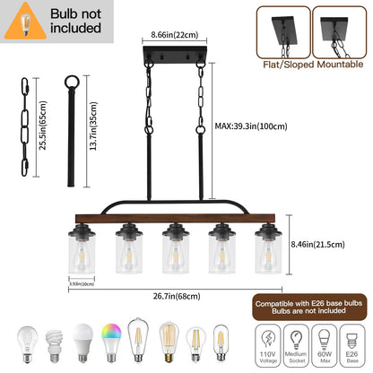 KEESFU 5-Light Farmhouse Pendant Light Fixture