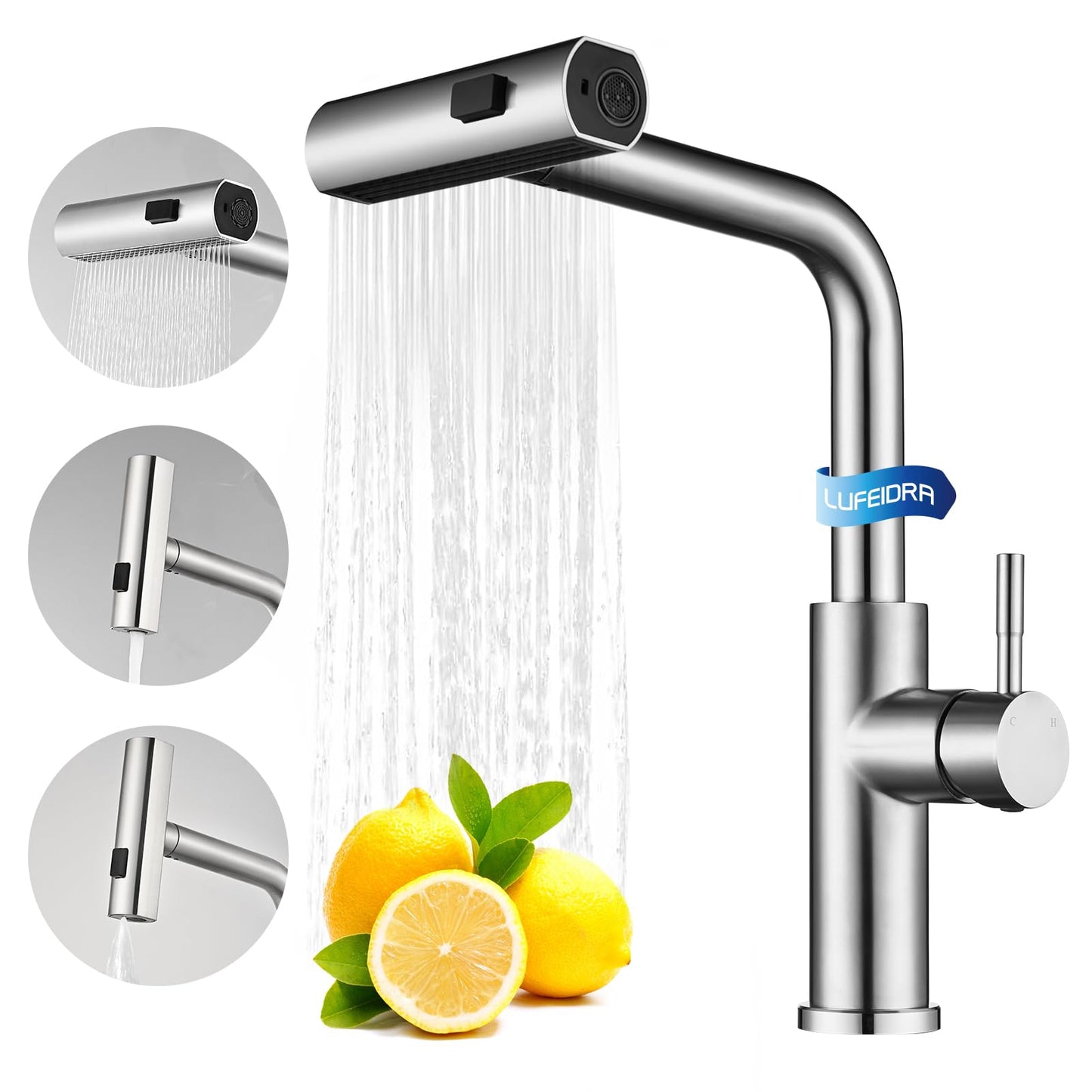 Brushed Nickel Kitchen Faucet with Pull Down Sprayer