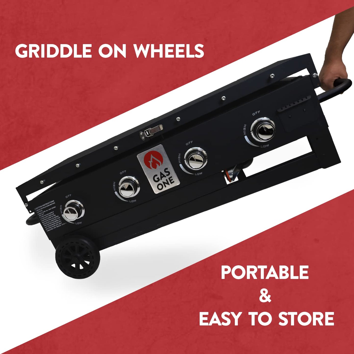 Gas One Propane Burner Grill–36-Inch Flat Top Grill Griddle Cooking Station–Foldable 4 Burner Propane Grill with Pre-Seasoned Griddle–Professional Burners for Outdoor Cooking with Side Shelves, Black