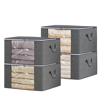 Large Storage Bags for Clothes, 4 Pack Foldable Blanket Clothing Storage Bags with Lids and Reinforced Handle, Storage Containers with Zipper for Organizing Bedroom, Closet, Comforter (90L, Grey)