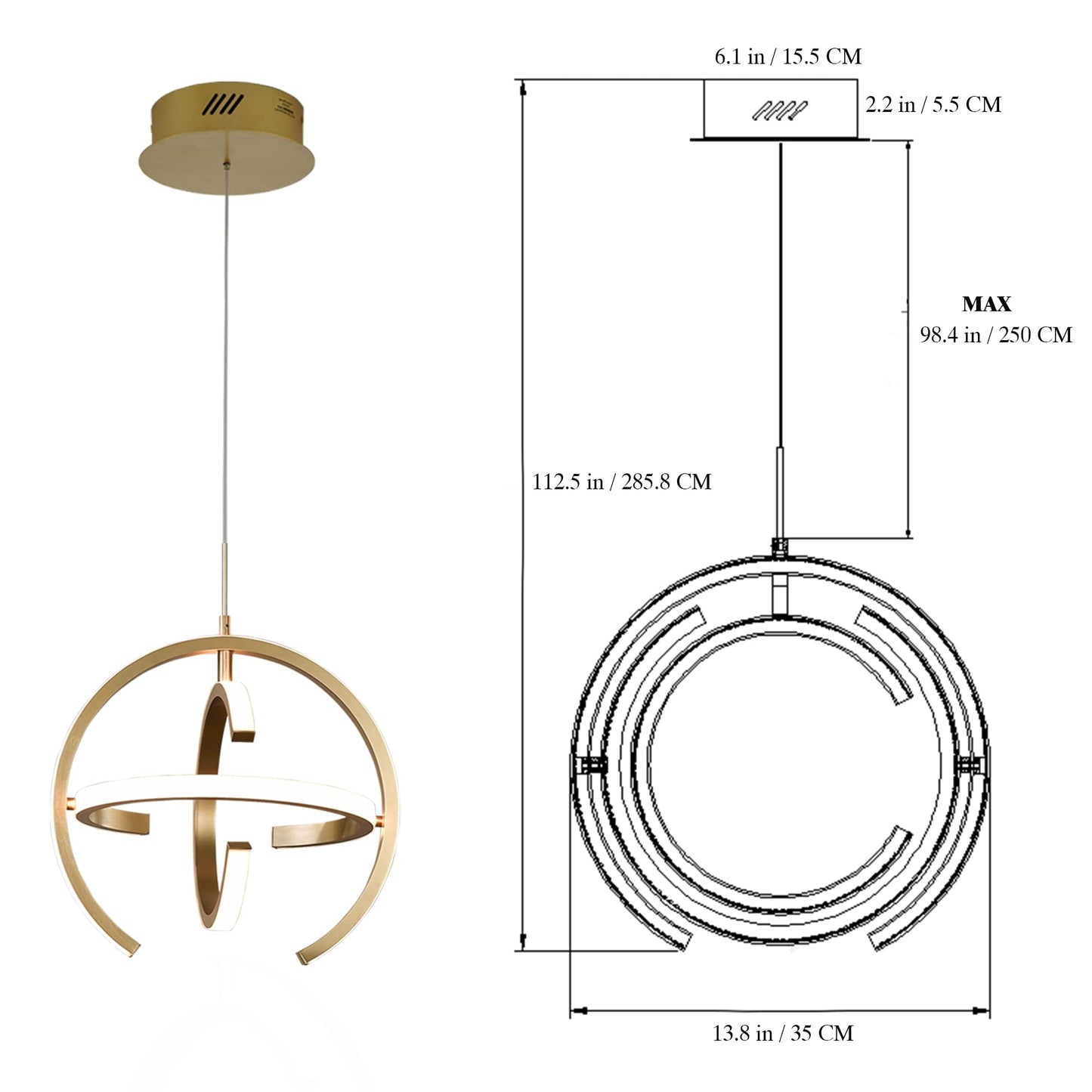 Kinglong Dimmable Gold LED Pendant Light Fixture