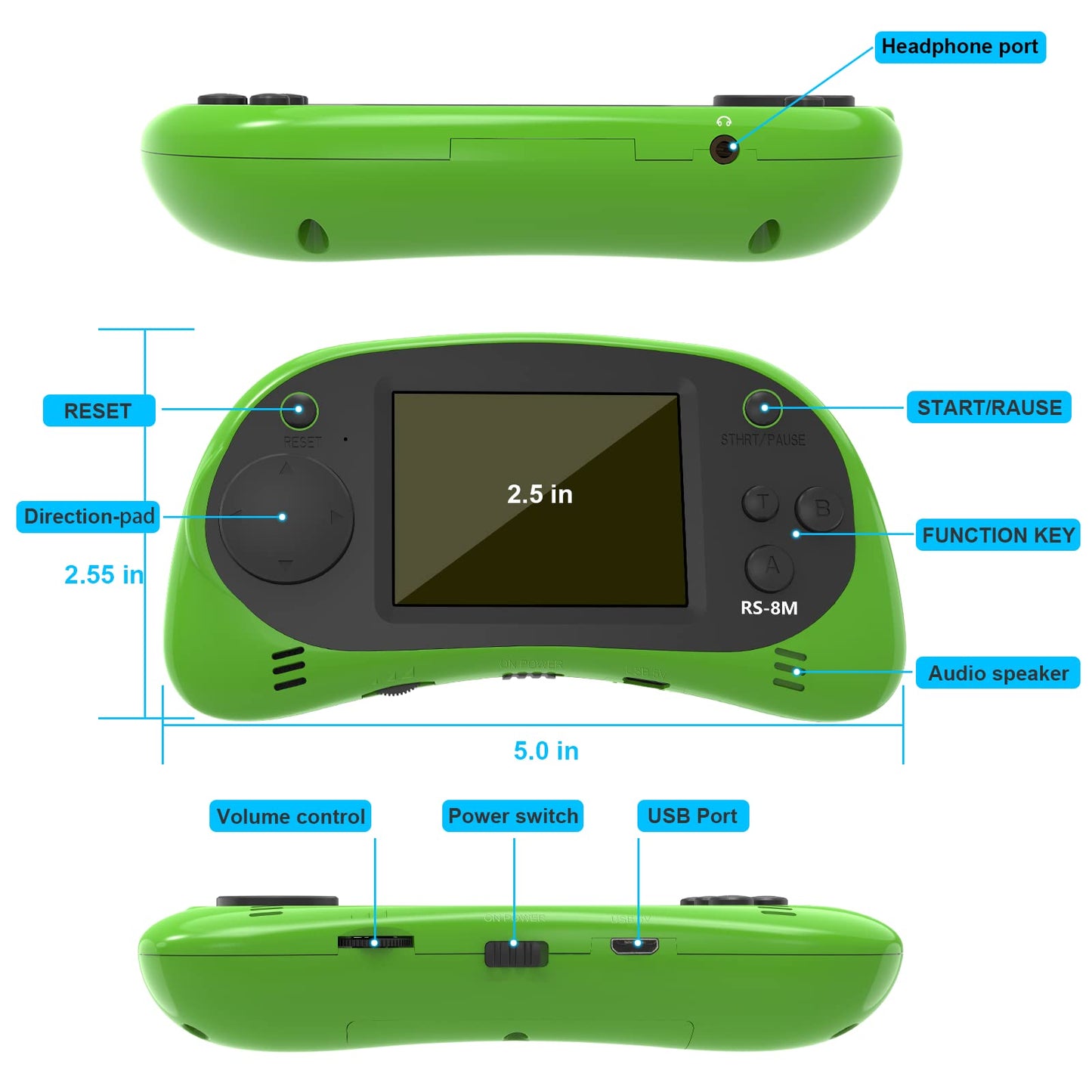 E-MODS GAMING Kids Handheld Games 16 Bit Retro Video Games Console with 220 HD Electronic Games - 2.5'' LCD Portable Travel Games Entertainment Gifts for Boys Girls Ages 4-12 (Lime Green)