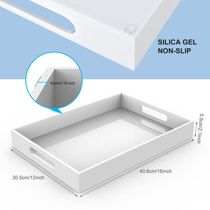 Cilinta Acrylic Serving Trays with Handles, 16"x 12" Rectangle Sturdy Breakfast Trays, White Decorative Trays Organiser for Bedroom, Kitchen, Living Room, Bathroom, Hospital and Outdoors