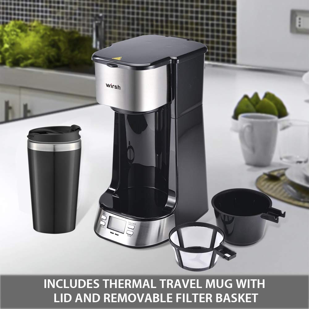 Single Serve Coffee Maker with Timer & Mug