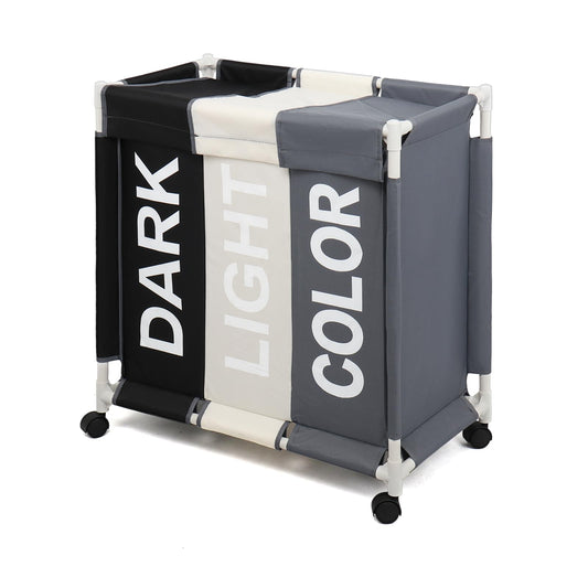3-Section Laundry Hamper with Rolling Wheels