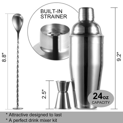 Stainless Steel Cocktail Shaker Set with Strainer