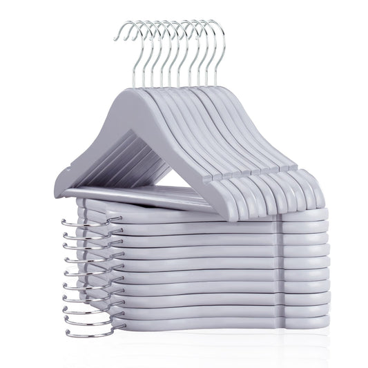 FairyHaus Kids Wooden Hangers 20Pack Grey, 12.8 Inch Baby Wooden Hangers for Closet, Anti-Rust 360° Swivel Hook, Notches & Smooth Finish, Natural Solid Wood Childrens Hangers for Clothes